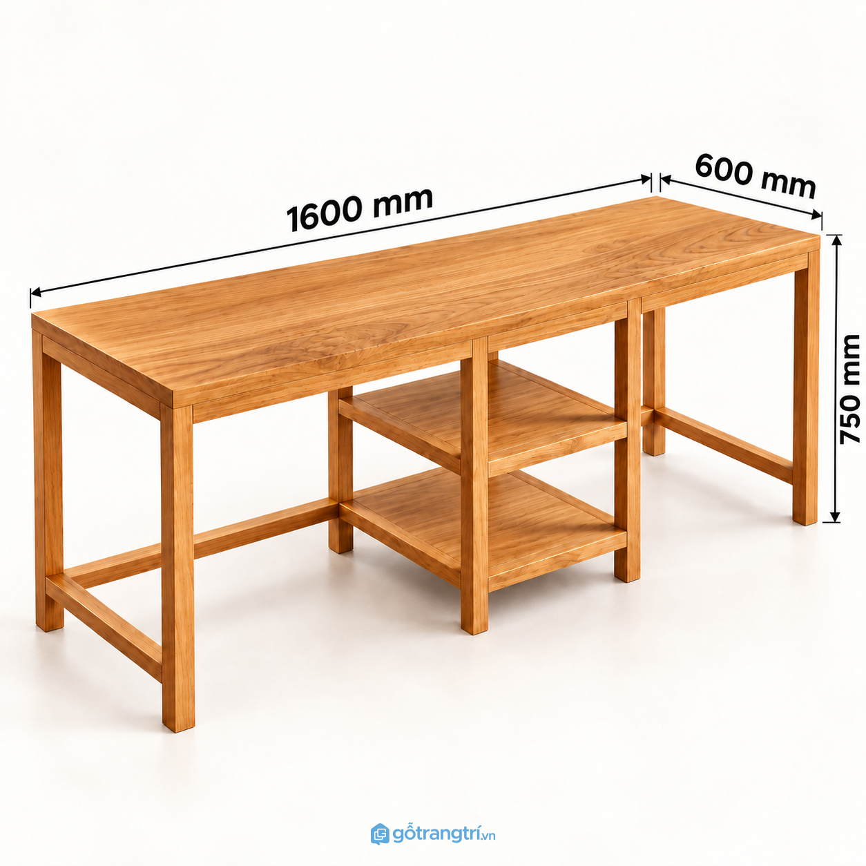 Bàn làm việc gỗ tự nhiên 2 người có kệ giữa tiện dụng