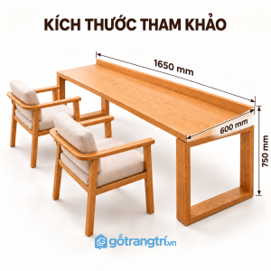 Bàn làm việc gỗ tự nhiên mặt dài cho 2 người hiện đại