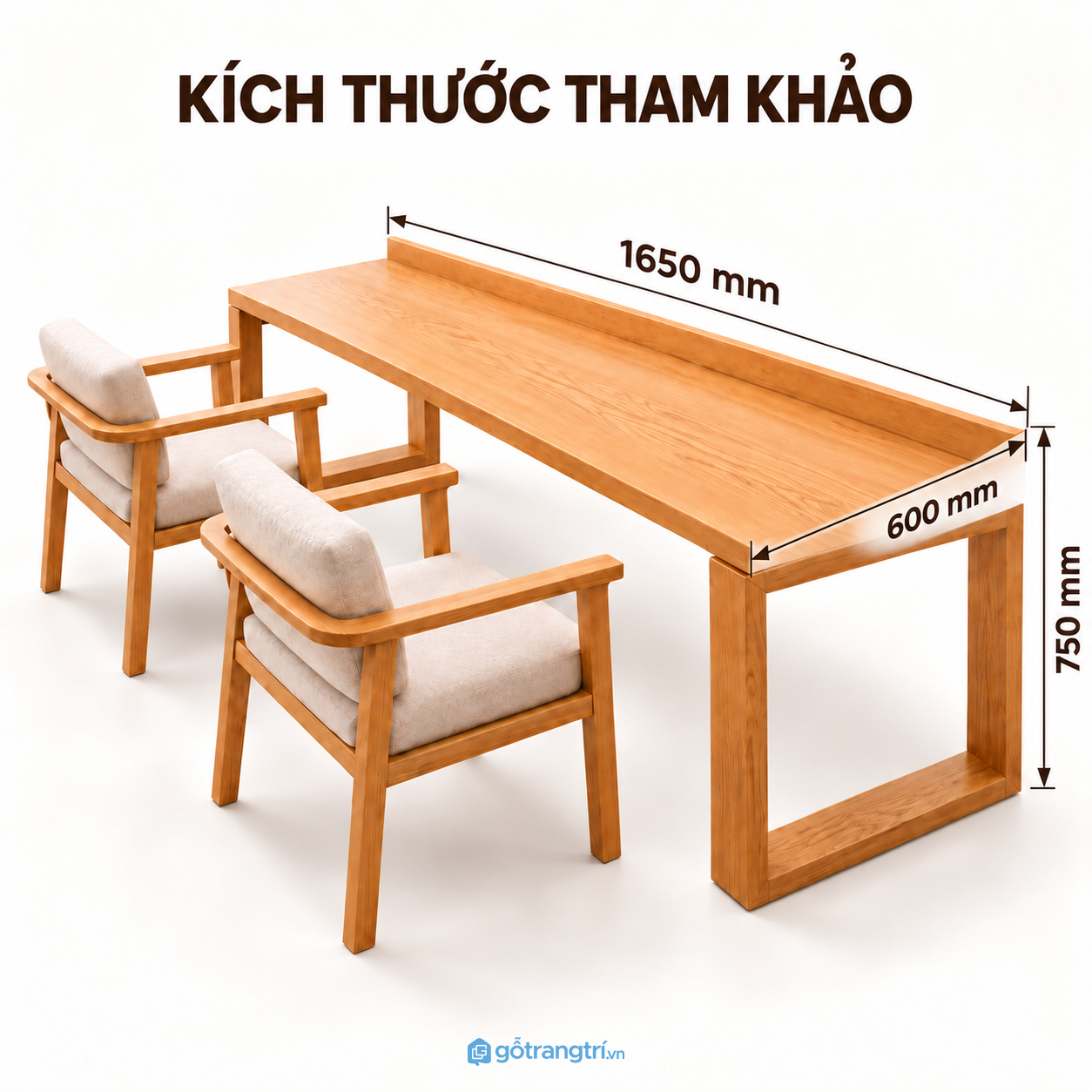 Bàn làm việc gỗ tự nhiên mặt dài cho 2 người hiện đại