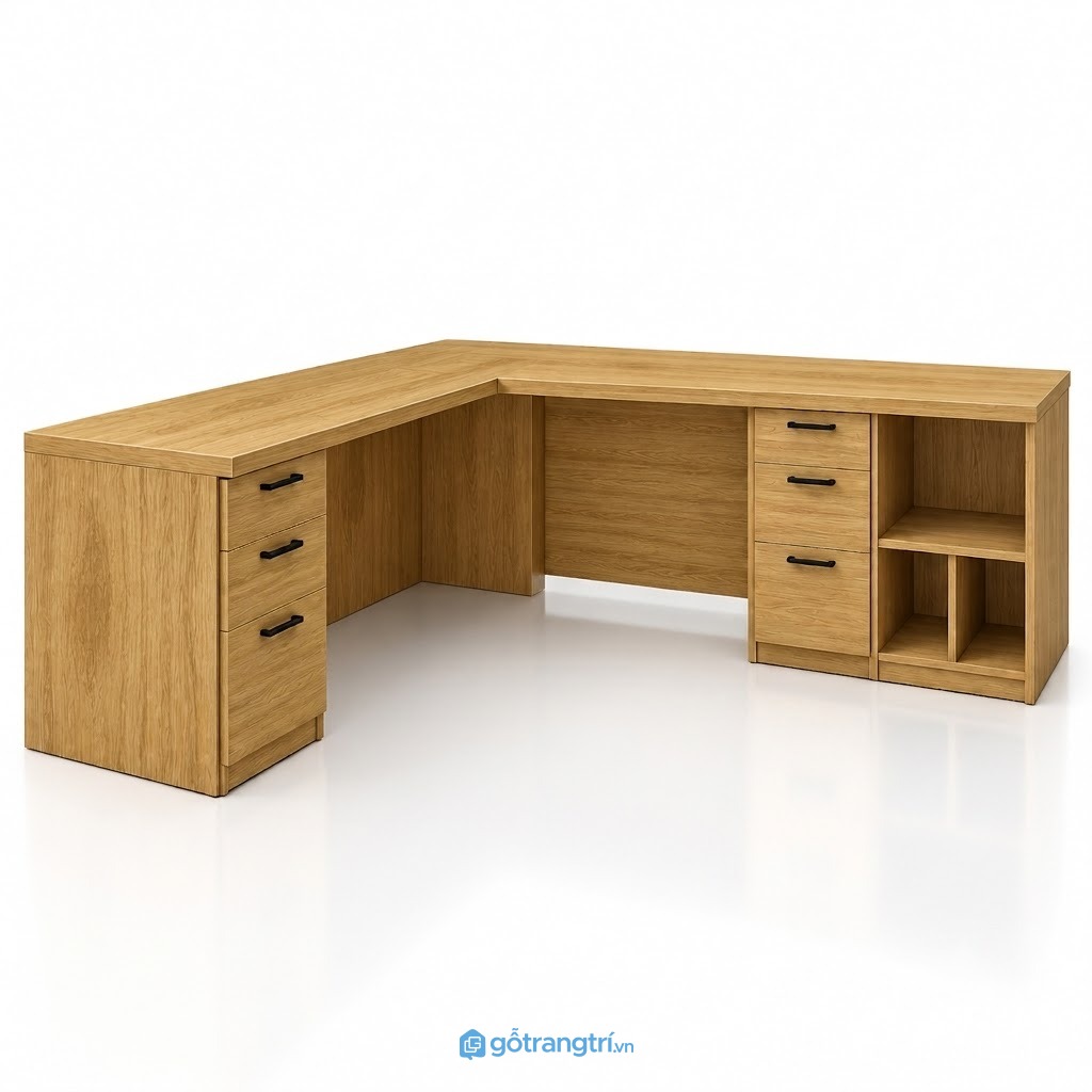 Bàn làm việc góc chữ L nhiều ngăn kéo GHS-4056