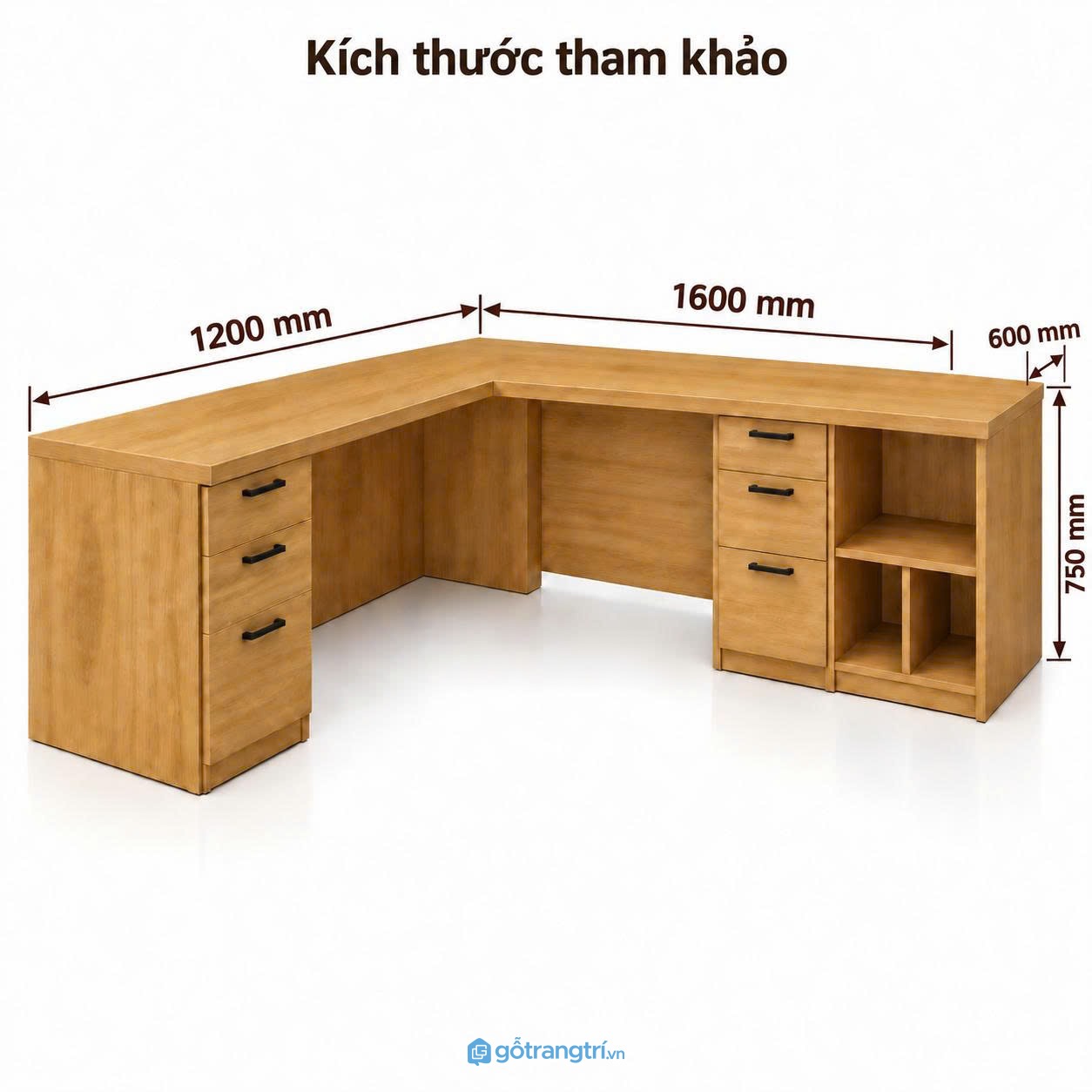 Bàn làm việc góc chữ L nhiều ngăn kéo tiện dụng