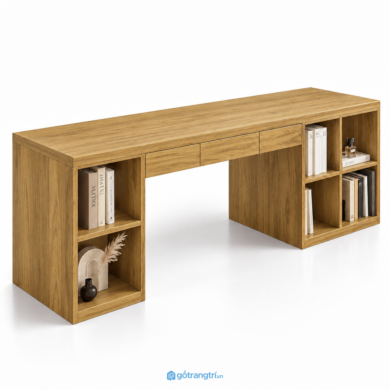 Bàn làm việc liền kệ sách 2 bên GHS-4058 - 160x60x75cm - Màu gỗ sồi - GHS-4058c Bàn làm việc liền kệ sách 2 bên GHS-4058 - 160x60x75cm - Màu gỗ sồi - GHS-4058c