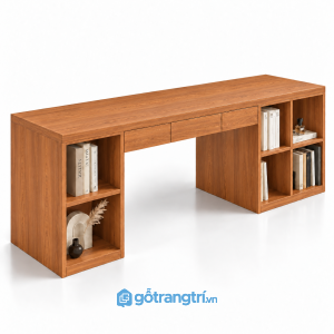 Bàn làm việc liền kệ sách 2 bên GHS-4058 - 160x60x75cm - Màu gỗ xoan đào - GHS-4058g