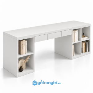 Bàn làm việc liền kệ sách 2 bên GHS-4058 - 160x60x75cm - Màu trắng - GHS-4058e