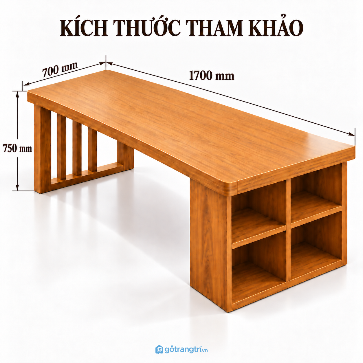 Bàn làm việc mặt rộng có kệ lưu trữ nhiều ngăn