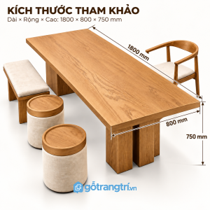 Bàn tiếp khách gỗ chữ nhật mặt rộng, màu gỗ tự nhiên