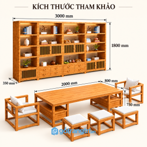 Bàn trà đạo gỗ tự nhiên có ngăn kéo kiểu Á Đông