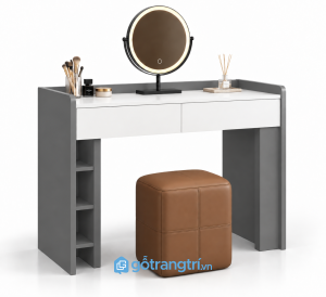 Bàn trang điểm gỗ màu vàng có gương tròn GHS-4032 - 1000X450X1350MM - Màu ghi - GHS-4032A