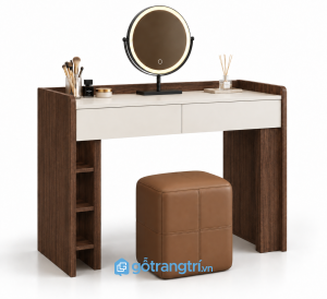 Bàn trang điểm gỗ màu vàng có gương tròn GHS-4032 - 1000X450X1350MM - Màu gỗ 613 - GHS-4032C