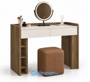 Bàn trang điểm gỗ màu vàng có gương tròn GHS-4032 - 1000X450X1350MM - Màu gỗ óc chó - GHS-4032D