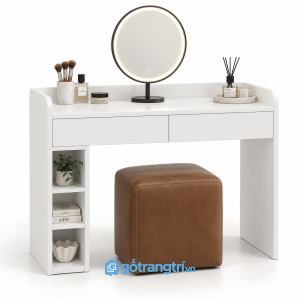 Bàn trang điểm gỗ màu vàng có gương tròn GHS-4032 - 1000X450X1350MM - Màu trắng - GHS-4032G