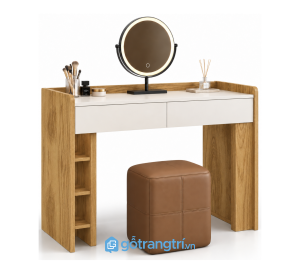 Bàn trang điểm gỗ màu vàng có gương tròn GHS-4032