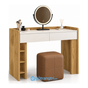 Bàn trang điểm gỗ màu vàng có gương tròn GHS-4032