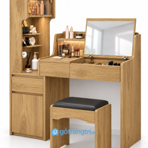 Bàn trang điểm liền tủ kính màu gỗ sáng GHS-4043 - 130x45x150cm - Màu gỗ sồi - GHS-4043c
