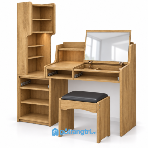Bàn trang điểm liền tủ kính màu gỗ sáng GHS-4043 - hình ảnh thực tế 1