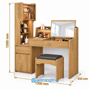 Bàn trang điểm liền tủ kính màu gỗ sáng tiện dụng