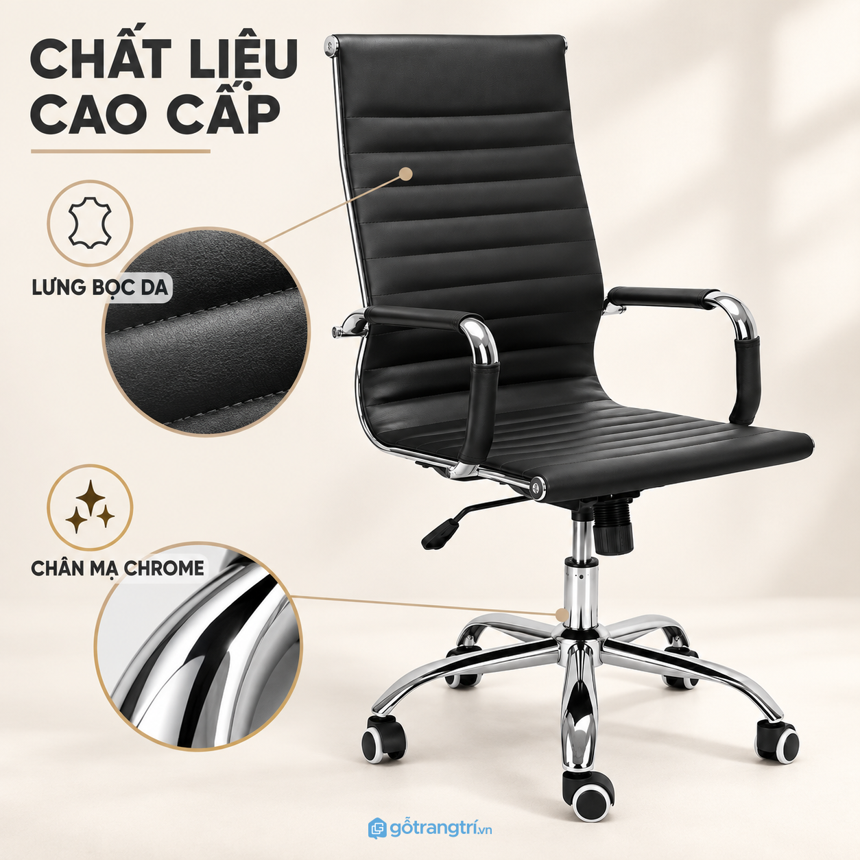 Bề mặt bọc da dễ lau, khung kim loại sáng