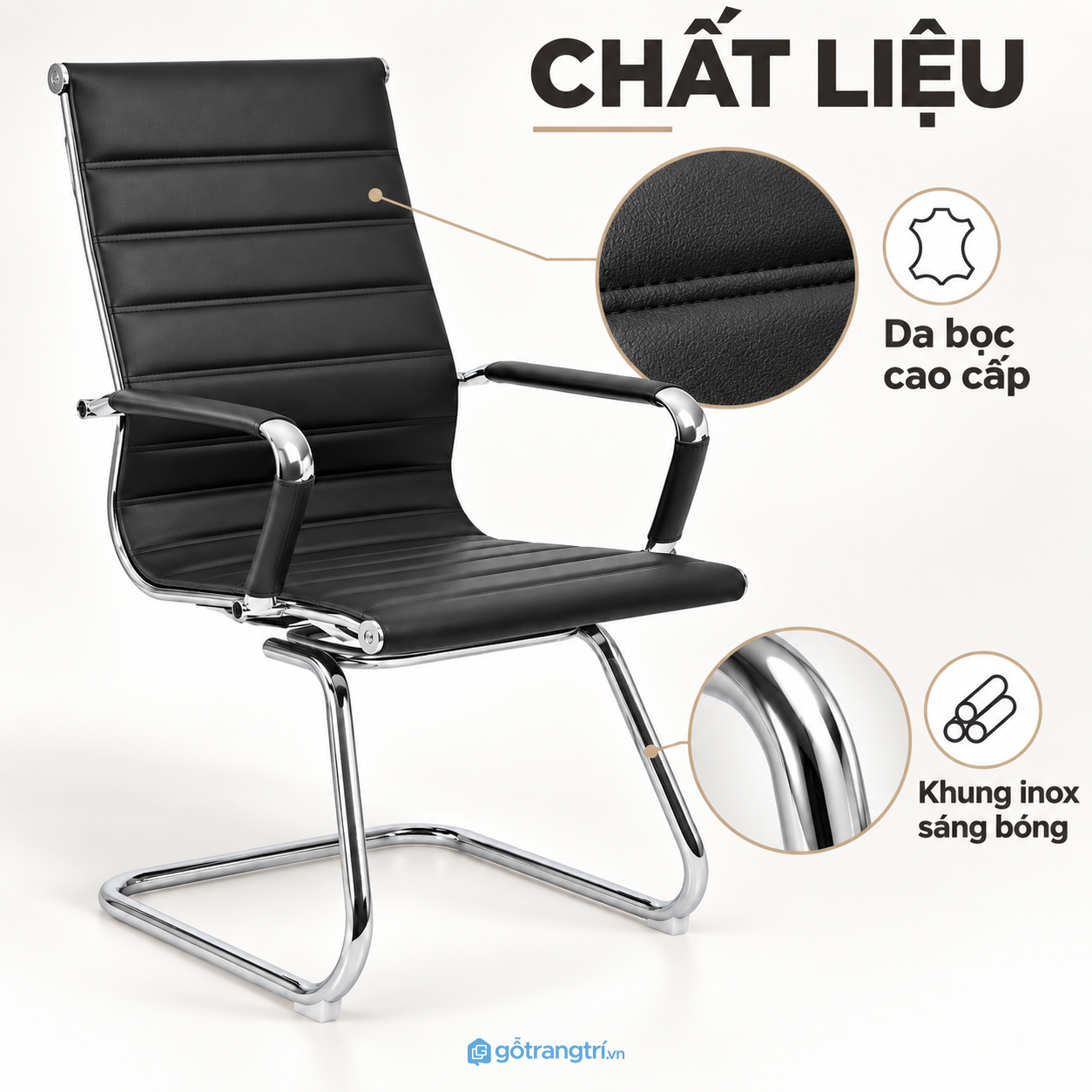 Bề mặt bọc da dễ vệ sinh, khung inox sáng màu