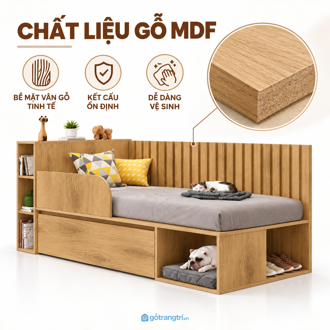 Bề mặt gỗ sáng, dễ phối màu nội thất Bề mặt gỗ sáng, dễ phối màu nội thất