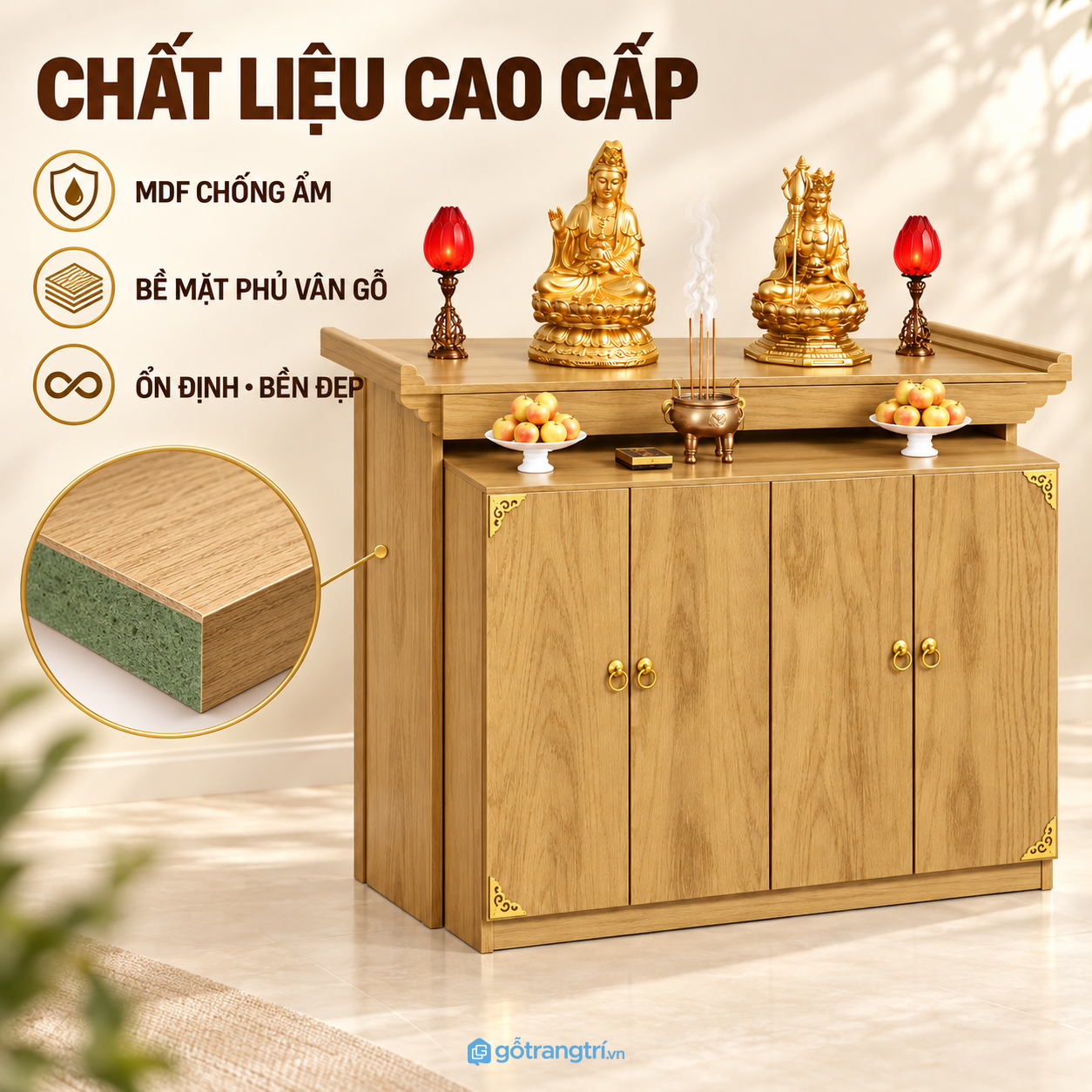 Bề mặt màu gỗ sáng, thuận tiện lau chùi Bề mặt màu gỗ sáng, thuận tiện lau chùi
