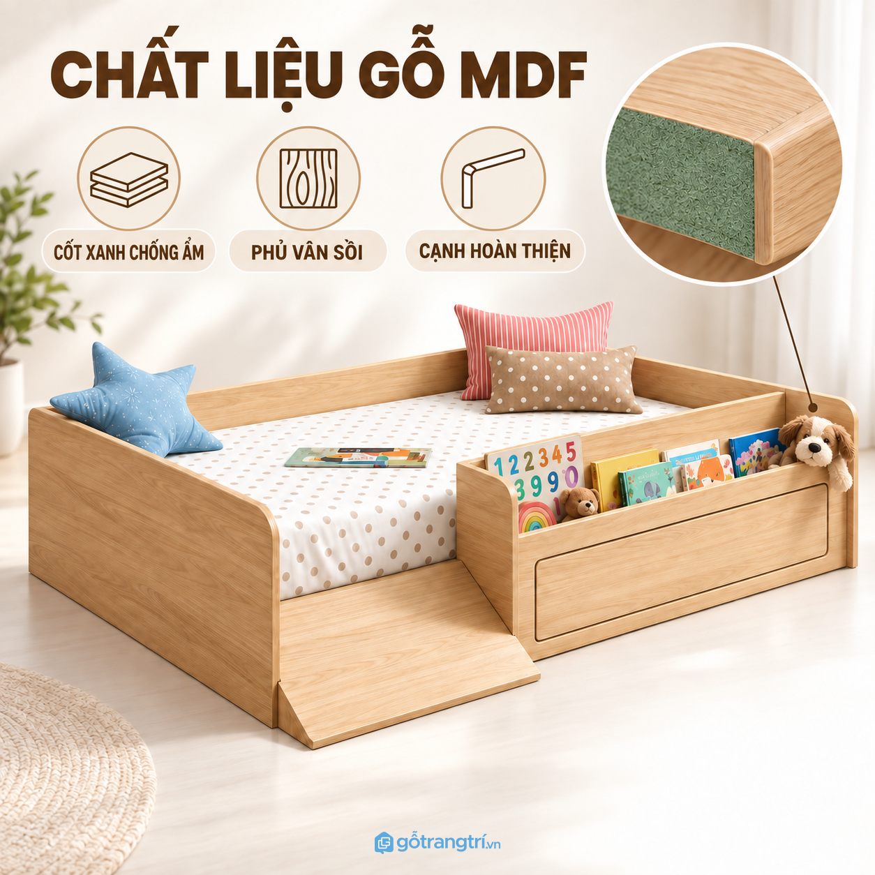 Bề mặt vân gỗ sáng, dễ phối nội thất Bề mặt vân gỗ sáng, dễ phối nội thất