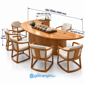 Bộ bàn trà đạo gỗ dáng cong hiện đại cho phòng trà rộng