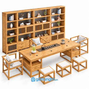 Bộ bàn trà đạo gỗ tự nhiên có ngăn kéo GHS-7016