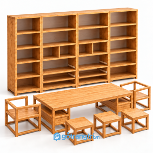 Bộ bàn trà đạo gỗ tự nhiên có ngăn kéo GHS-7016 - hình ảnh thực tế 1