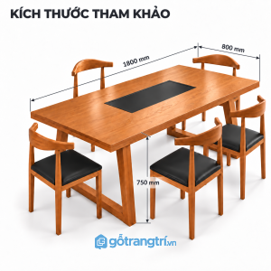 Bộ bàn trà gỗ tiếp khách 6 ghế mặt chữ nhật rộng
