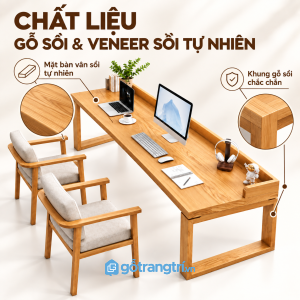 Chân gỗ chữ nhật chắc chắn, bề mặt dễ vệ sinh
