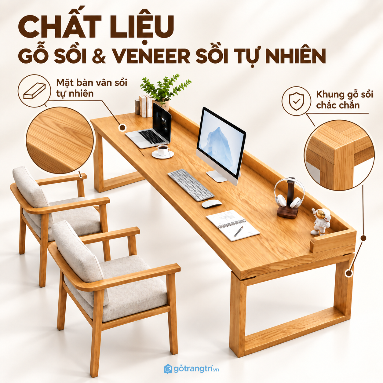 Chân gỗ chữ nhật chắc chắn, bề mặt dễ vệ sinh