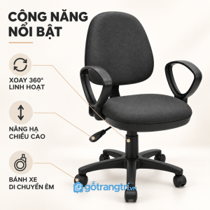 Chân xoay 5 cánh, bánh xe di chuyển linh hoạt