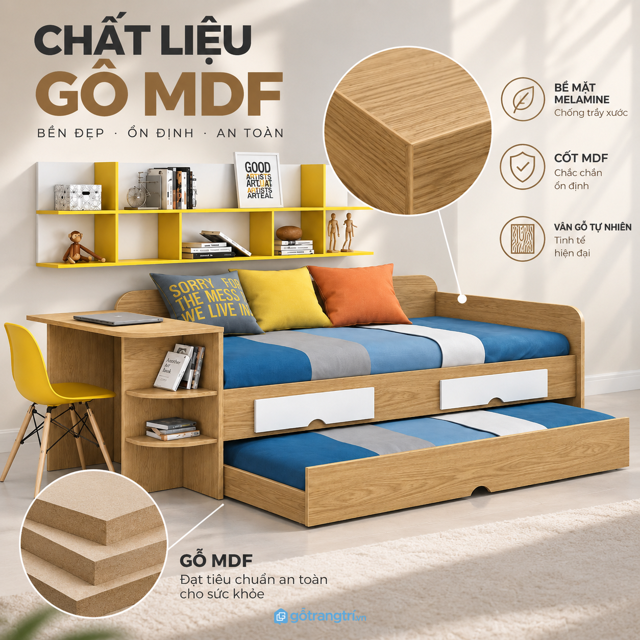 Chất liệu bền đẹp, bề mặt dễ vệ sinh Chất liệu bền đẹp, bề mặt dễ vệ sinh