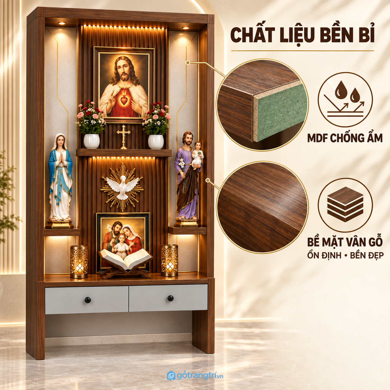 Chất liệu và bề mặt màu gỗ tạo cảm giác ấm áp