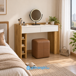Chi tiết thiết kế Bàn trang điểm gỗ màu vàng có gương tròn GHS-4032