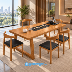Chi tiết thiết kế Bộ bàn trà gỗ tiếp khách 6 ghế hiện đại GHS-7014