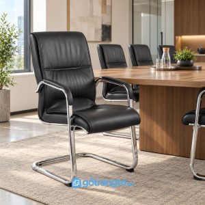 Chi tiết thiết kế Ghế chân quỳ bọc da lưng cao màu đen GHS-7002