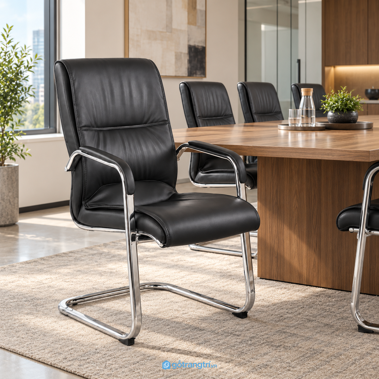 Chi tiết thiết kế Ghế chân quỳ bọc da lưng cao màu đen GHS-7002