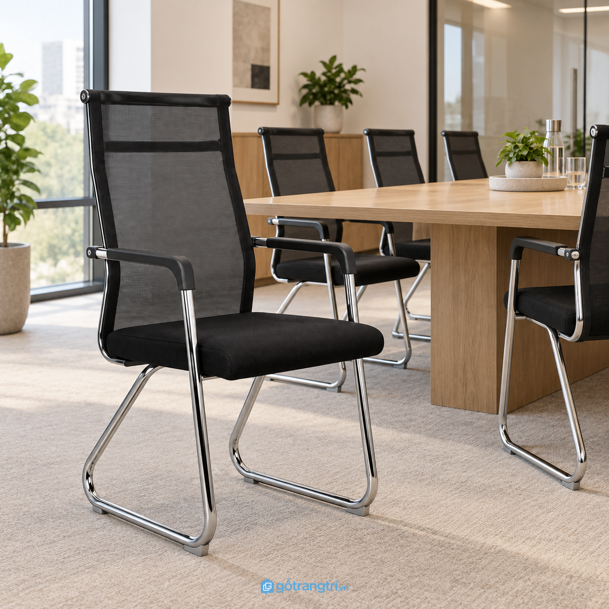 Chi tiết thiết kế Ghế chân quỳ lưng lưới màu đen hiện đại GHS-7001