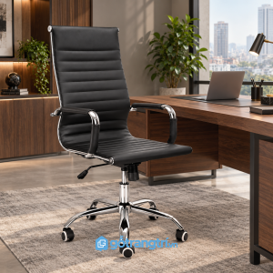 Chi tiết thiết kế Ghế xoay da đen lưng cao chân mạ crom GHS-7007