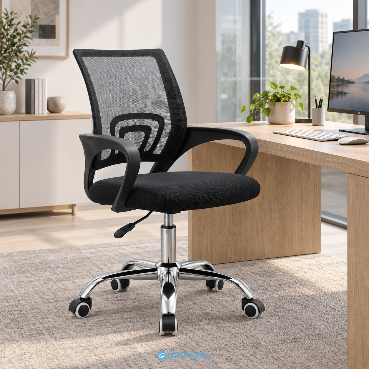 Chi tiết thiết kế Ghế xoay lưng lưới chân mạ crom hiện đại GHS-7005 Chi tiết thiết kế Ghế xoay lưng lưới chân mạ crom hiện đại GHS-7005
