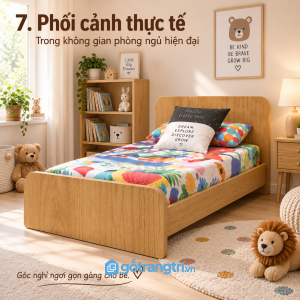 Chi tiết thiết kế Giường đơn gỗ công nghiệp màu vân gỗ sáng GHS-9080