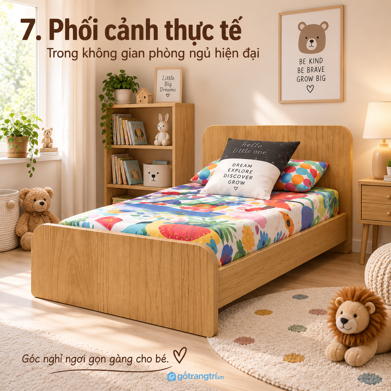 Chi tiết thiết kế Giường đơn gỗ công nghiệp màu vân gỗ sáng GHS-9080