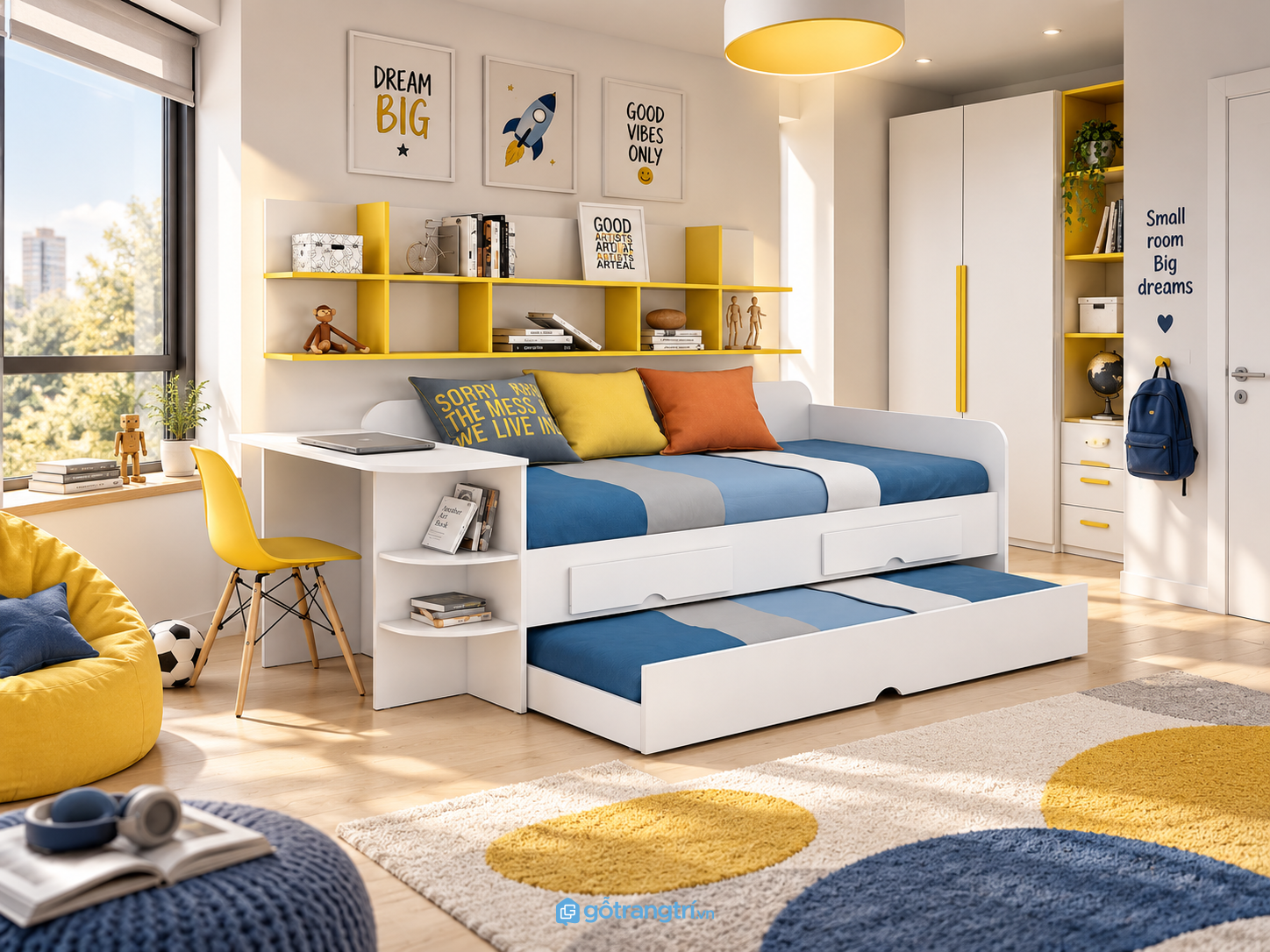 Chi tiết thiết kế Giường ngủ kết hợp bàn học và kệ sách đa năng GHS-9074 Chi tiết thiết kế Giường ngủ kết hợp bàn học và kệ sách đa năng GHS-9074