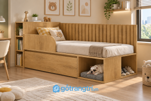 Chi tiết thiết kế Giường ngủ trẻ em có kệ và ngăn kéo đa năng GHS-9064