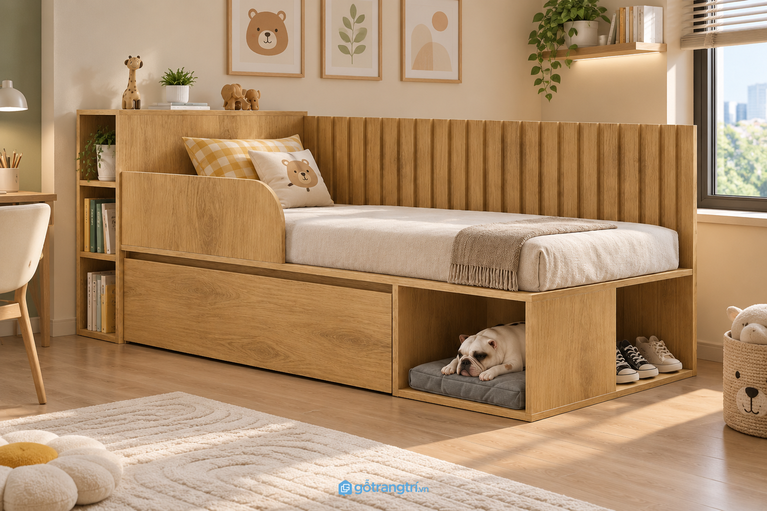 Chi tiết thiết kế Giường ngủ trẻ em có kệ và ngăn kéo đa năng GHS-9064 Chi tiết thiết kế Giường ngủ trẻ em có kệ và ngăn kéo đa năng GHS-9064