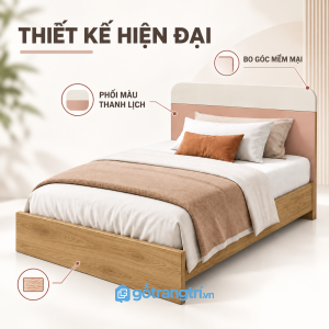 Đầu giường bo cong mềm mại, bề mặt gọn gàng