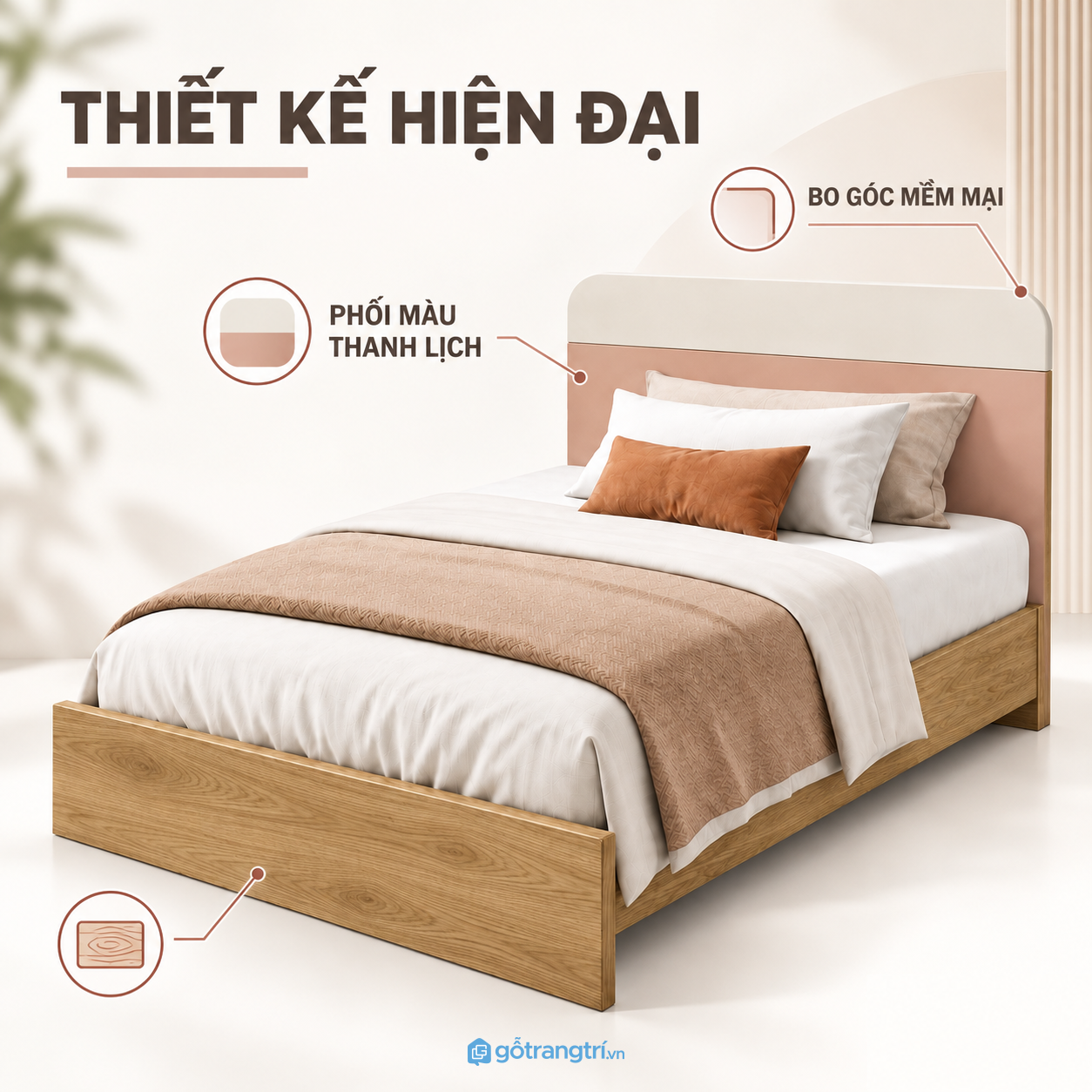 Đầu giường bo cong mềm mại, bề mặt gọn gàng Đầu giường bo cong mềm mại, bề mặt gọn gàng