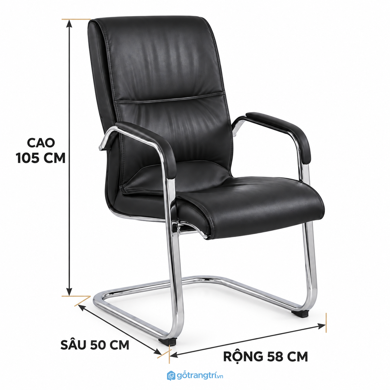 Ghế chân quỳ bọc da lưng cao màu đen cho phòng họp
