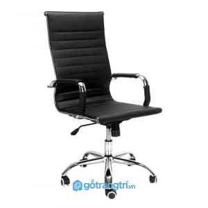 Ghế xoay da đen lưng cao chân mạ crom GHS-7007 - hình ảnh thực tế 1